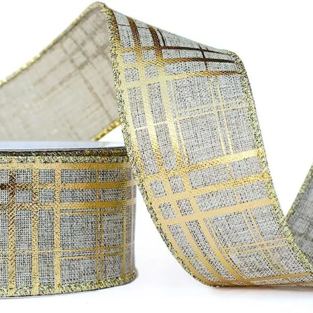 4 Rolls Burlap Wired Christmas Ribbon for Tree Plaid Ribbons Set - Picture 5 of 6